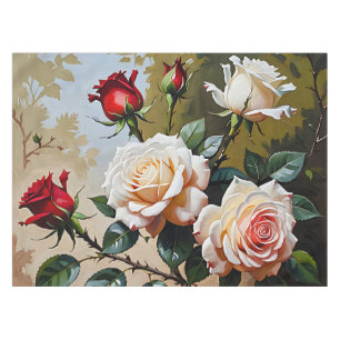 Pretty pink white and red roses oil painting tablecloth