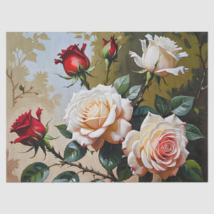 Pretty pink white and red roses oil painting  tissue paper