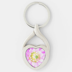 Pretty Pink, White and Yellow Cactus Dahlia Macro Keychain