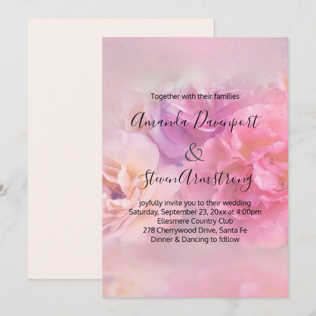 Pretty Pink & White Carnations Photo Wedding Invitation (Front/Back)