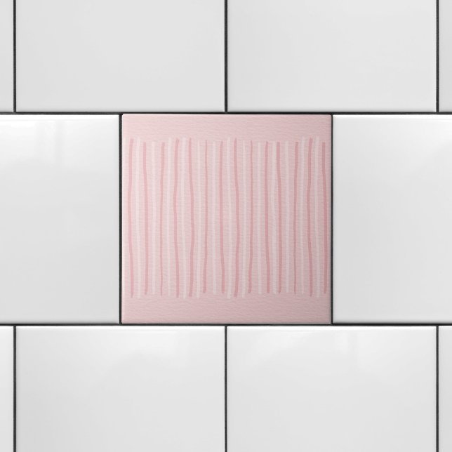 Pretty Pink White Dainty Vertical Stripes  Tile (Creator Uploaded)