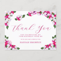 Pretty Pink White Floral 70th Birthday Thank You