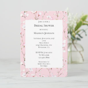 Pretty Pink White Floral Bridal Shower Invitation