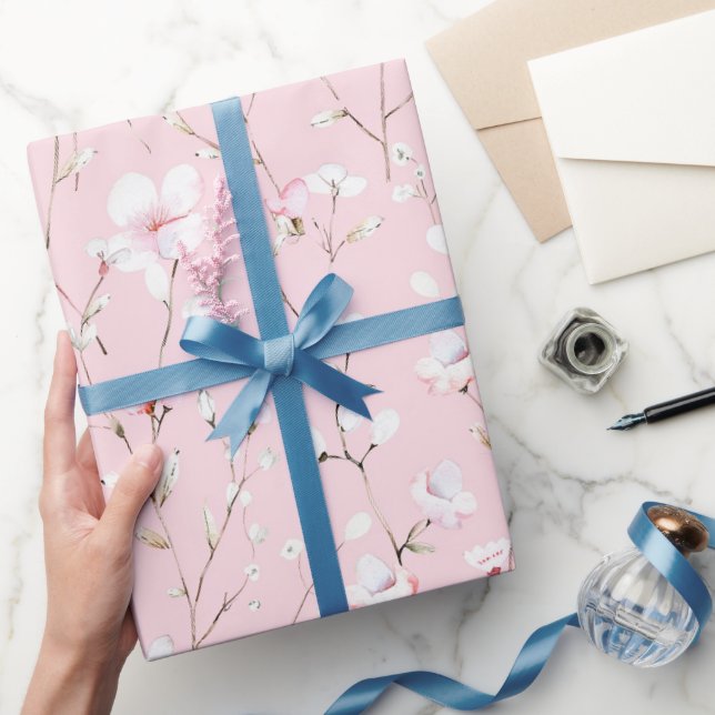 Pretty Pink White Floral Bridal Shower Wrapping Paper (Gifting)