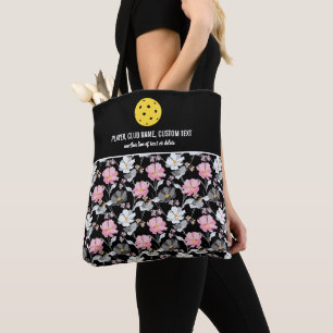Pretty Pink White Floral Custom Pickleball Paddle Tote Bag
