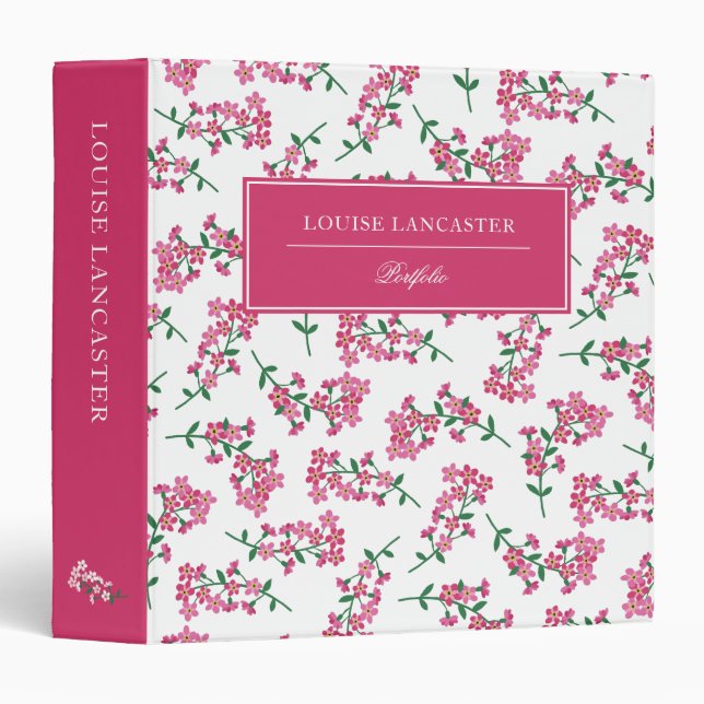Pretty Pink & White Floral Pattern Binder (Front/Spine)