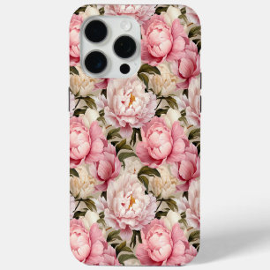 Pretty Pink White Floral Peonies Designer Tough iPhone 15 Pro Max Case