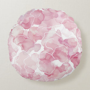 Pretty Pink White Floral Round Pillow
