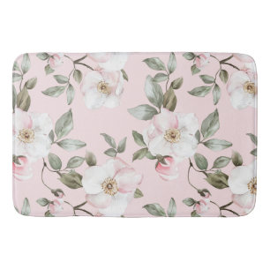 Pretty Pink White Flowers Bath Mat