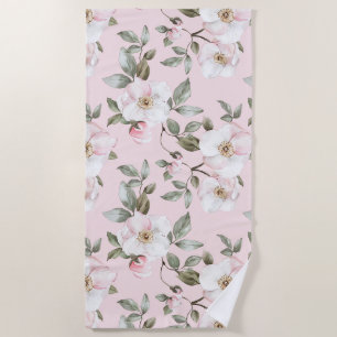 Pretty Pink White Flowers   Beach Towel