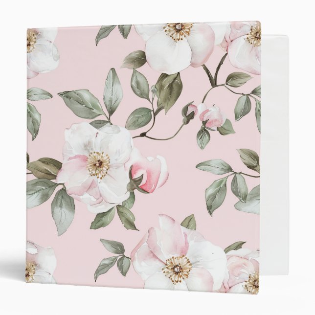 Pretty Pink White Flowers   Binder (Front/Inside)