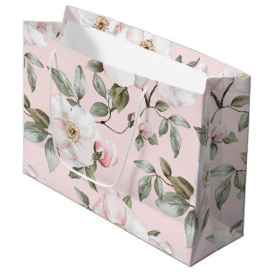 Pretty Pink White Flowers Bridal Shower Large Gift Bag