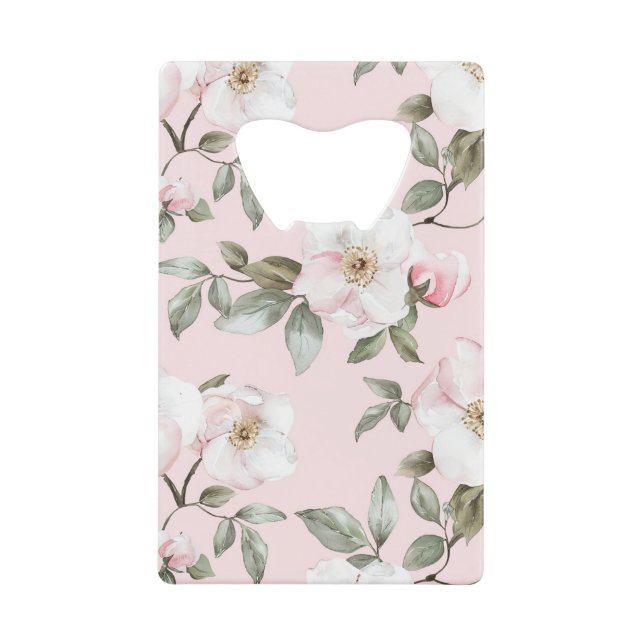 Pretty Pink White Flowers   Credit Card Bottle Opener (Front)