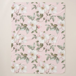 Pretty Pink White Flowers   Sherpa Blanket