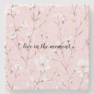 Pretty Pink White Flowers Stone Coaster