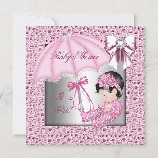 Pretty Pink White Girl Baby Shower Invitation (Front)