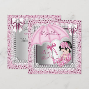 Pretty Pink White Girl Baby Shower Invitation