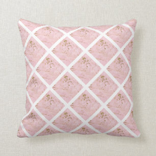 PRETTY PINK WHITE HAMPTONS PATTERN GRID CUSHION