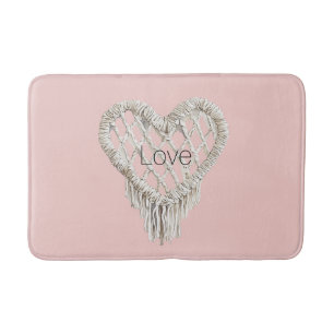 Pretty Pink White Heart Fringe Bath Mat