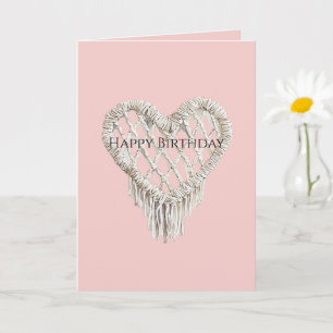 Pretty Pink White Heart Fringe Birthday Card
