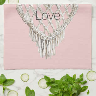 Pretty Pink White Heart Fringe Kitchen Towel