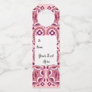 Pretty Pink White Paisley Flowers Tear Drops Bottle Tag