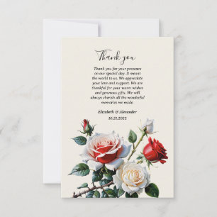 Pretty pink white red roses floral wedding  thank you card