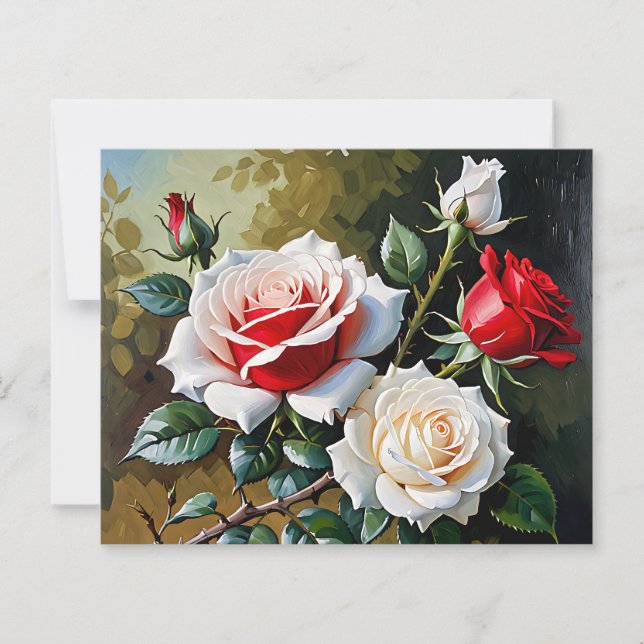 Pretty pink white red roses oil painting (Front)