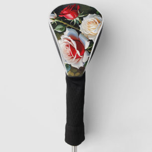 Pretty pink white red roses oil painting golf head cover