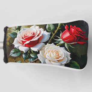 Pretty pink white red roses oil painting golf head cover