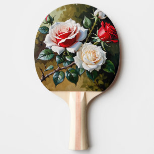 Pretty pink white red roses oil painting ping pong paddle