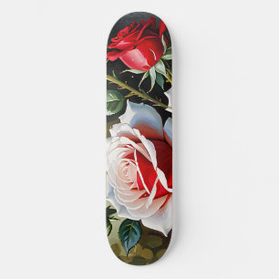 Pretty pink white red roses oil painting skateboard