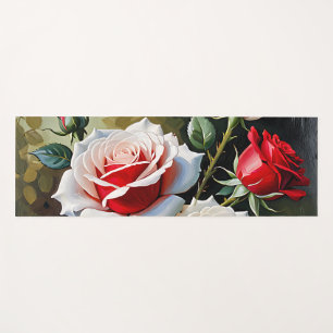 Pretty pink white red roses oil painting yoga mat