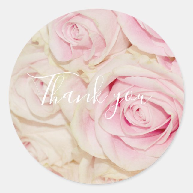 Pretty Pink White Roses Classic Round Sticker (Front)