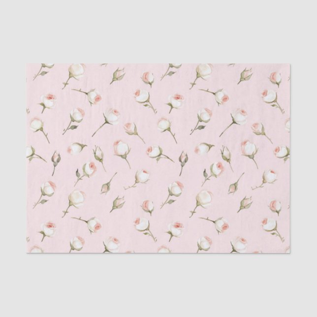 Pretty Pink White Roses Floral Bridal Shower Tissue Paper (Front)