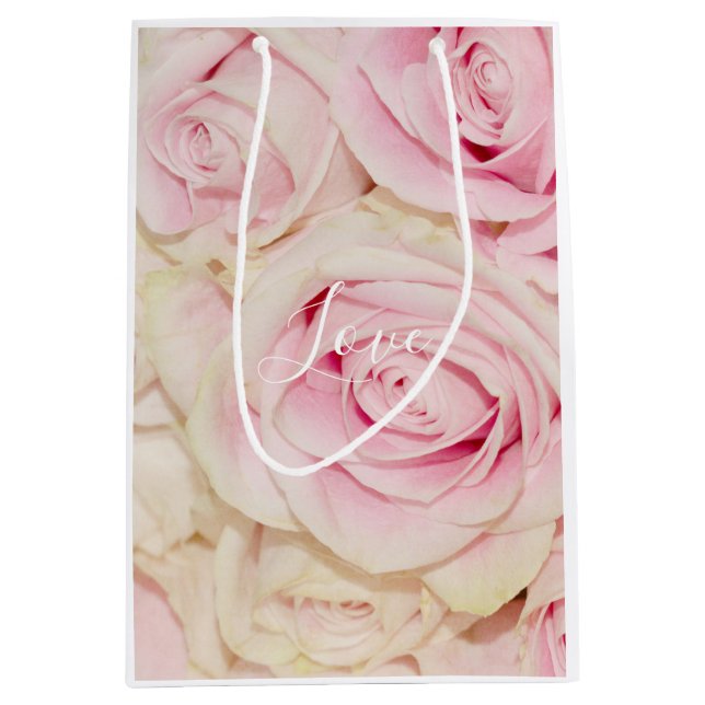 Pretty Pink White Roses Love Medium Gift Bag (Front)