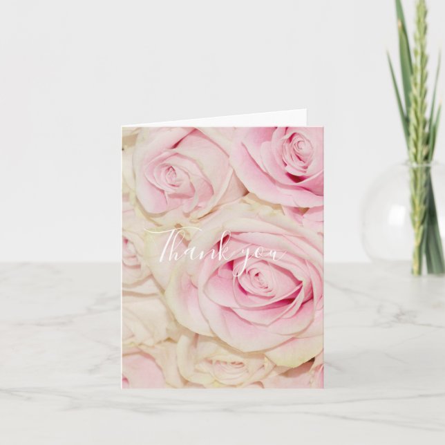 Pretty Pink White Roses Thank You Card (Front)