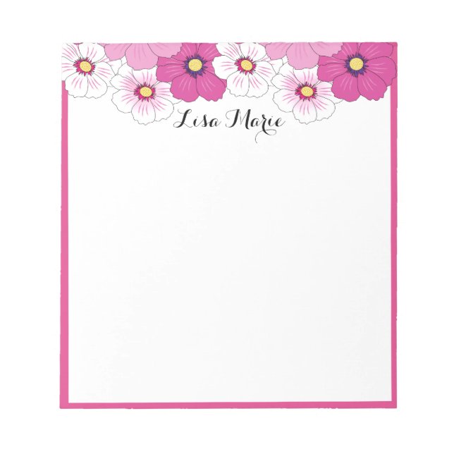 Pretty Pink White Yellow Flower Notepad (Front)