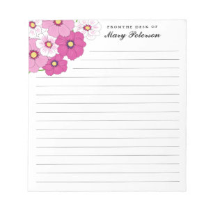 Pretty Pink White Yellow Flower Personalized Notepad