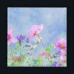 Pretty Pink Wild Flower Meadow Magnet<br><div class="desc">Pretty pink flowers and lavender meadow on a bright spring day against a blue sky.</div>
