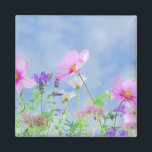 Pretty Pink Wild Flower Meadow Magnet<br><div class="desc">Pretty pink flowers and lavender meadow on a bright spring day against a blue sky.</div>