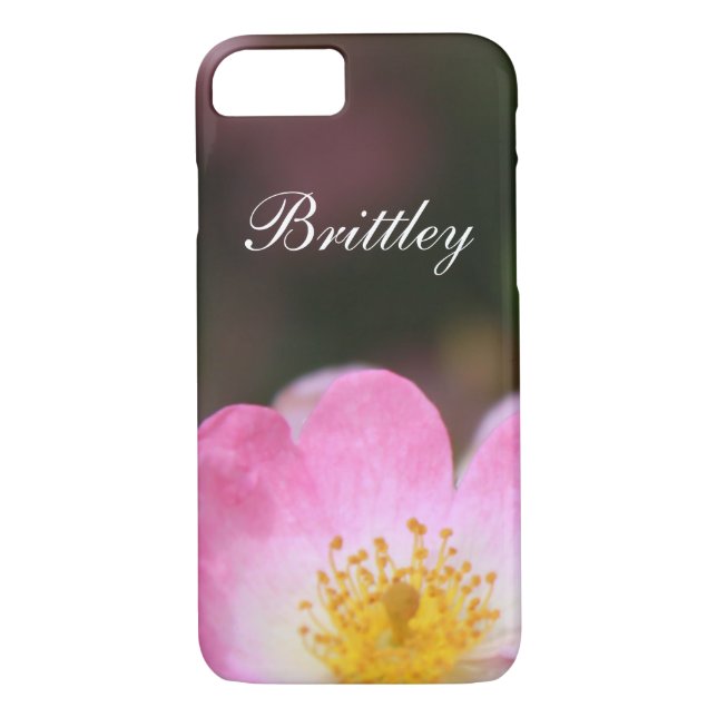 Pretty pink wild rose flower.  Add your name. Case-Mate iPhone Case (Back)
