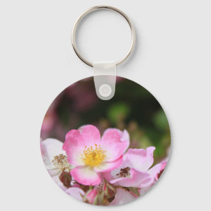 pretty pink wild rose flowers for ladies keychain
