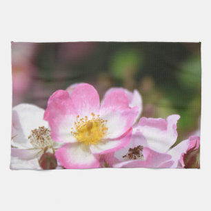 pretty pink wild rose flowers for ladies kitchen towel