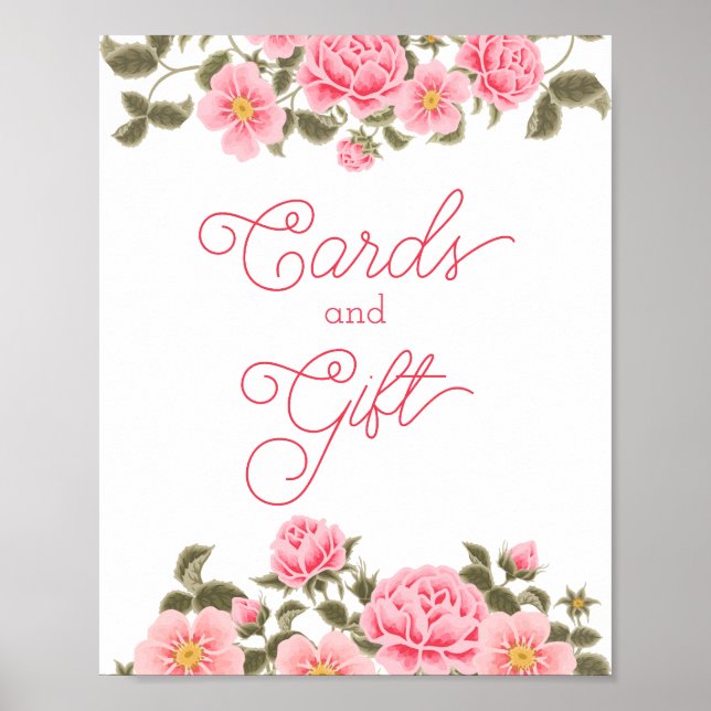 PRETTY PINK WILD ROSES Bridal Shower CARDS & GIFT  Poster (Front)