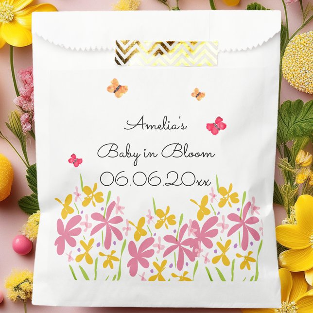 Pretty Pink Wildflower Baby in Bloom Personalized Favour Bag (Creator Uploaded)