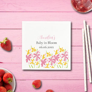 Pretty Pink Wildflower Baby in Bloom Personalized Napkin