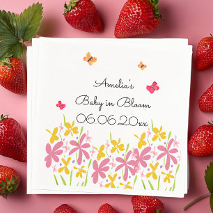 Pretty Pink Wildflower Baby in Bloom Personalized Napkin