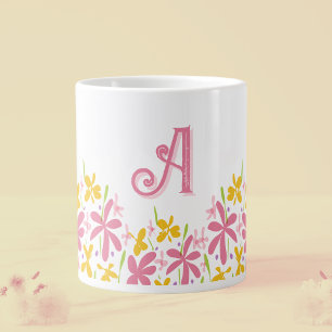 Pretty pink Wildflower Personalized Large Coffee Mug