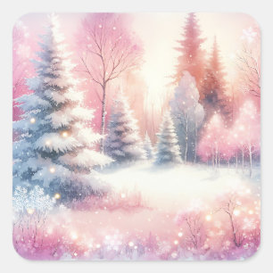 Pretty Pink Winter Wonderland Christmas Square Sticker
